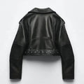 Black leather jacket on a white background