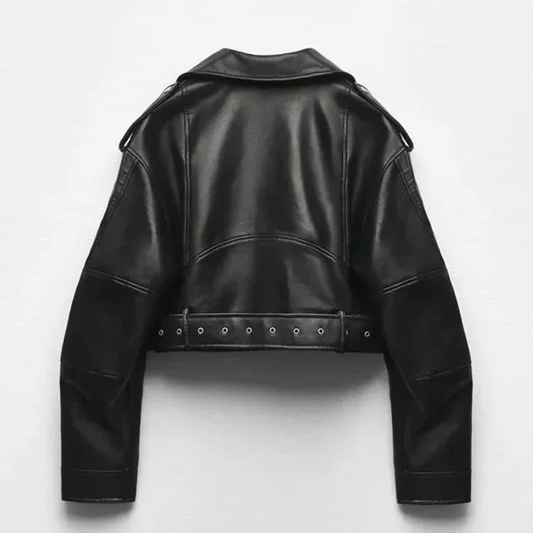 Black leather jacket on a white background