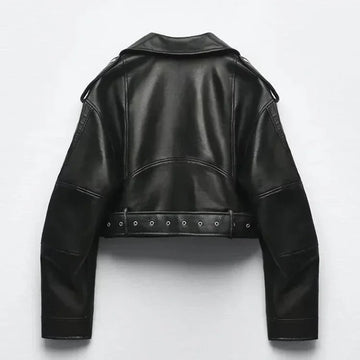Black leather jacket on a white background